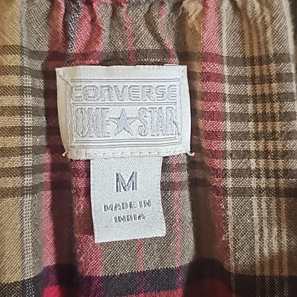 Converse Short Sleeve Plaid Earth Tone Cotton Ruffle Trim Dress Size M - Picture 2 of 8